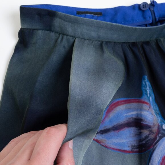 Silk Midi Skirt Floral A-lined Lined Blue Ombre - Picture 5 of 13